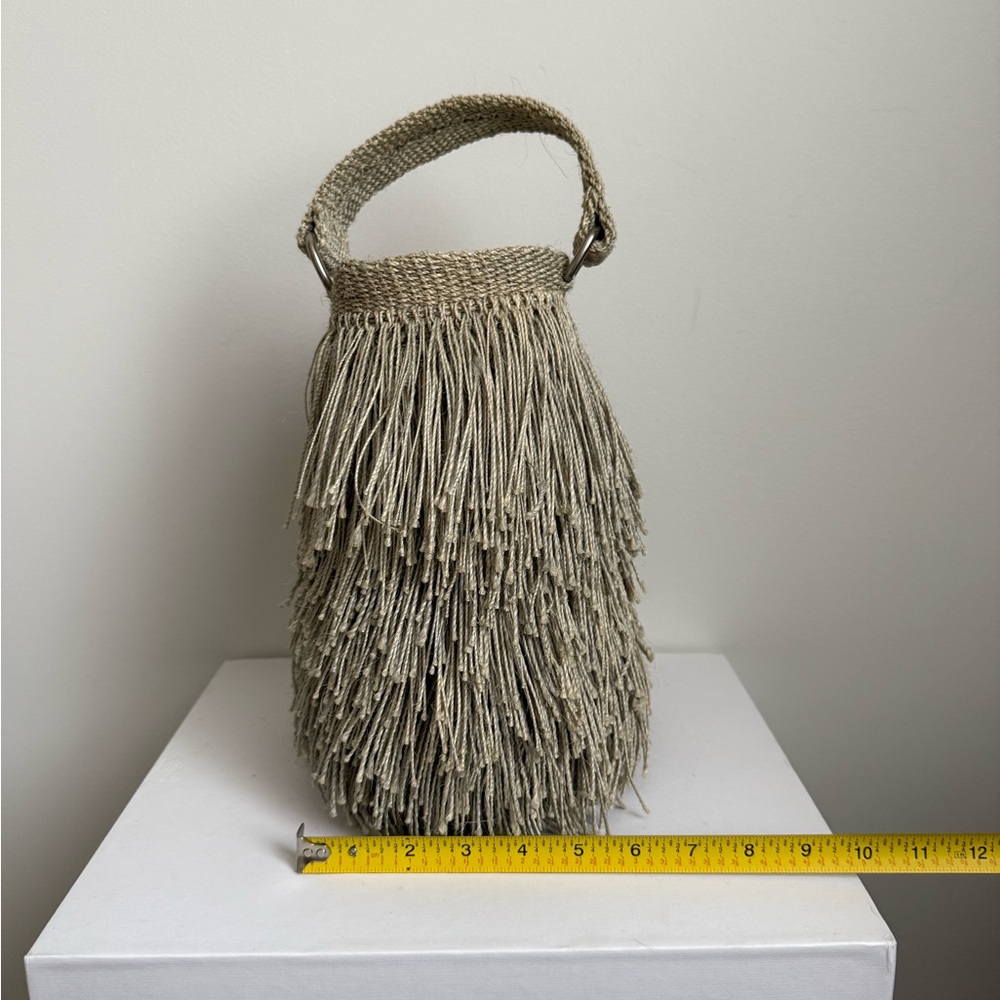 Fringe Woven Handbag in Sage